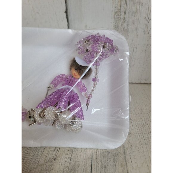 Vintage Victorian Beaded woman poodle umbrella ornament xmas - Picture 7 of 8